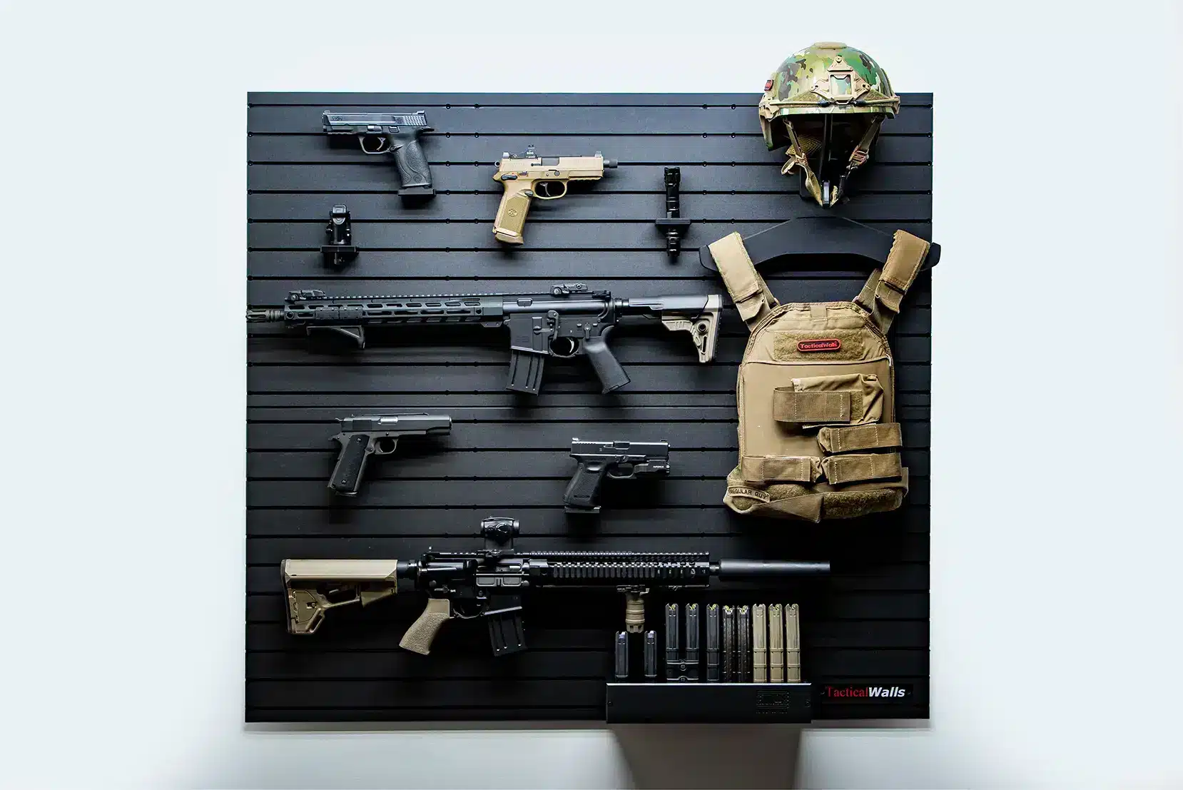 Modwall patriot pack system with panels and mounted firearms