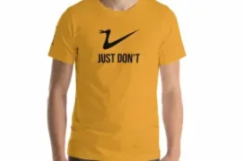 Model wearing a just don't t-shirt