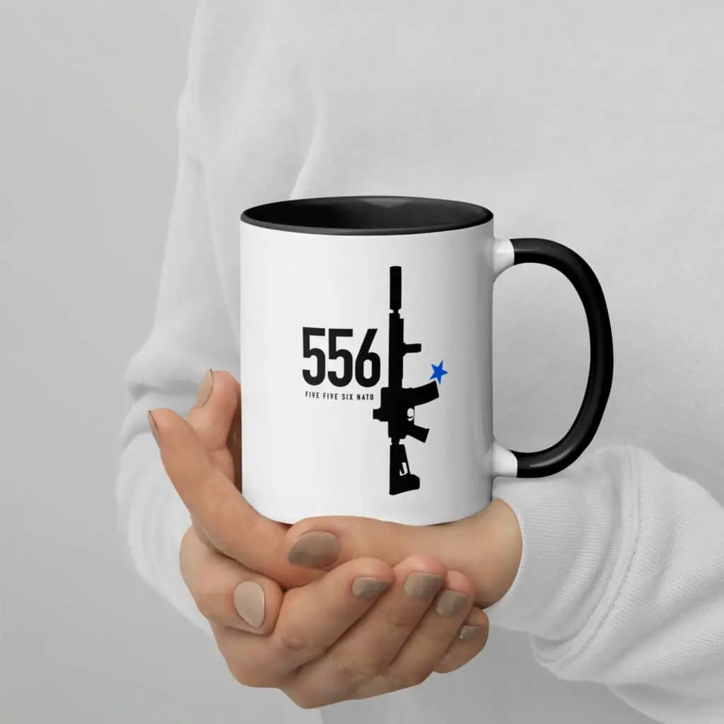 556 Nato Mug shown from the front with the printed design visible