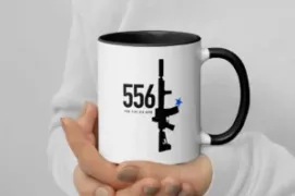 556 Nato Mug shown from the front with the printed design visible