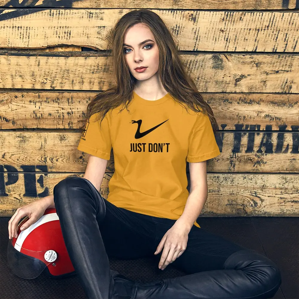 Just Don’t Tee Model wearing a just don't t-shirt