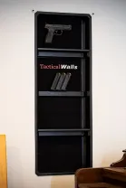 Wall Inserts The 1440 variant of the wall insert, showcasing magnetic recessed firearm storage along with two accessory shelves inserted in the step-wall interior.