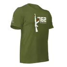 762 Kalashnikov | Night Olive Tactical Walls 762 Kalashnikov night shirt with white AK-47 rifle graphic and red star accent on white background.
