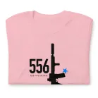 556 Nato Shirt | Day Pink Tactical Walls 556 NATO Day AR-15 shirt with black rifle graphic, blue star accent, and Five Five Six NATO text.
