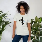 556 Nato Shirt | Day A female model wearing the silver variant of the tee.
