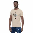 556 Nato Shirt | Day A male model wearing the soft cream color variant of the tee.