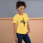556 Nato Shirt | Day A female model wearing the yellow variant of the tee.