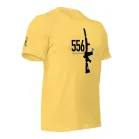 556 Nato Shirt | Day Yellow Tactical Walls 556 NATO Day AR-15 shirt with black rifle graphic, blue star accent, and Five Five Six NATO text.