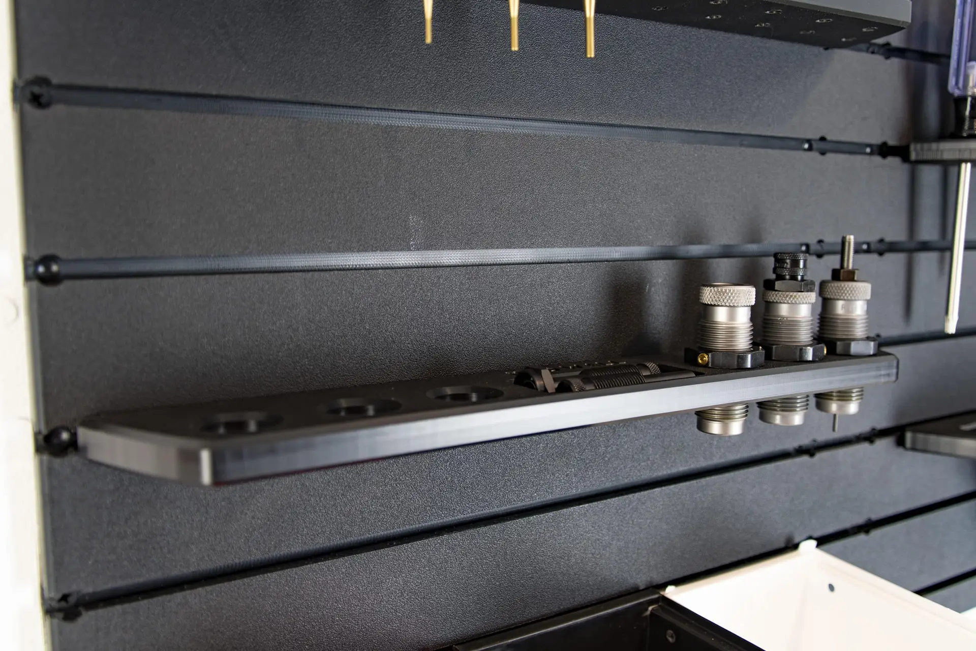 ModWall Ammunition Reloading Die Holder mounted on a panel