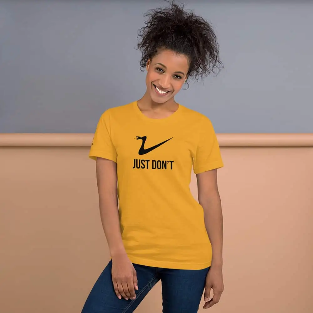 Just Don’t Tee Model wearing a just don't t-shirt