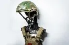 Heavy Gear Hangers The skeletonized variant of the heavy gear hanger applied directly to the wall, holding a tactical helmet and heavy vest.