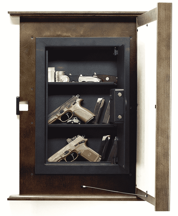 1420 firearm Concealment Mirror Hinged with Safe Open Dutch Walnut