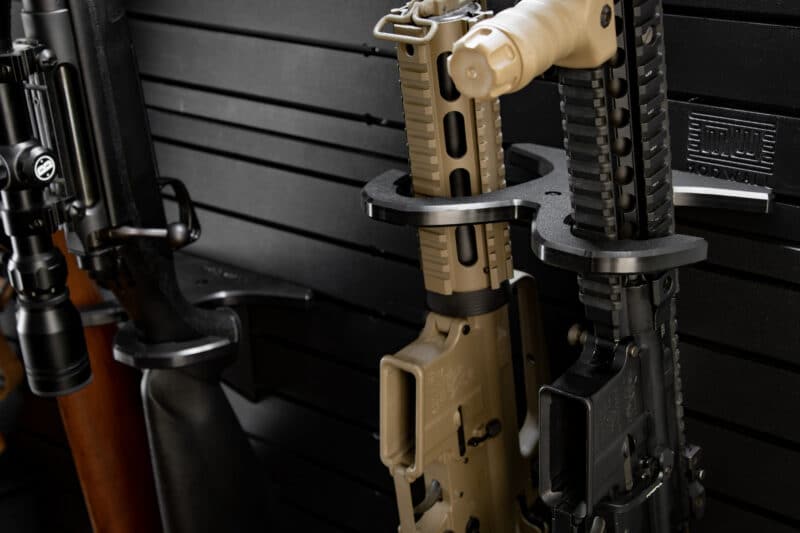 firearm and gun rack hanger for modwall. Pistols, handguns, and revolvers.