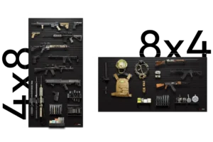 Oversized 4×8 ModWall Panels A tactical setup on two oversized black wall mounts, which spans 4'x8' and 8'x4'.