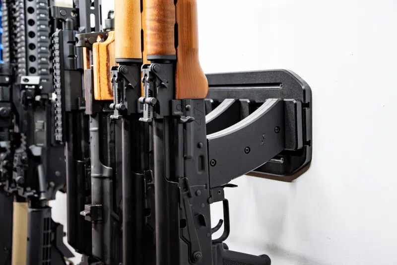 AR-15 and AK-47 locked on the wall