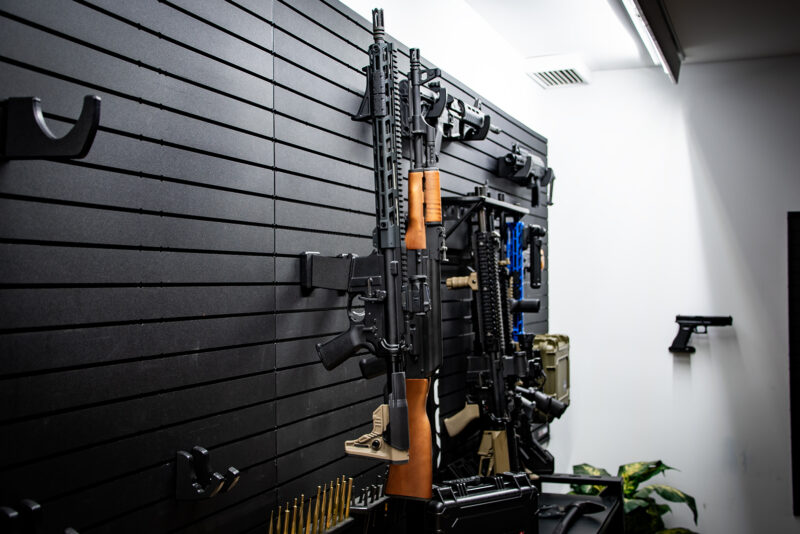 AR-15 and AK-47 locked on the wall
