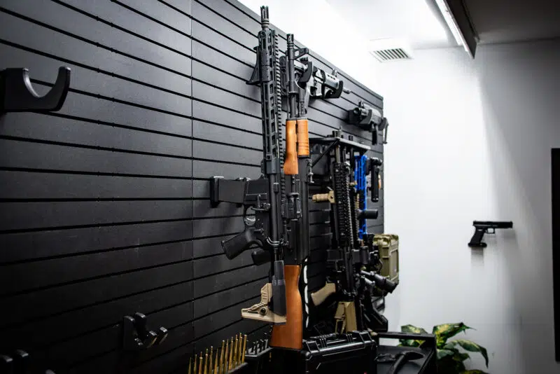 AR-15 and AK-47 locked on the wall