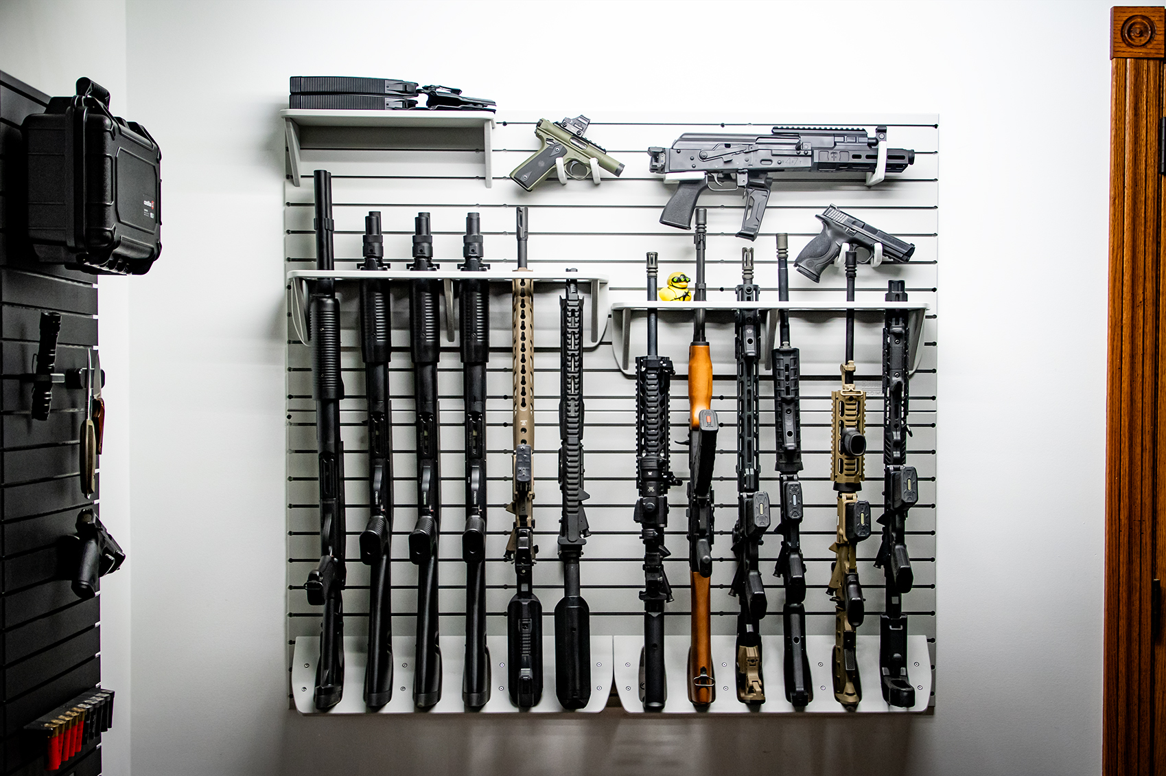ModWall Grey Flat Shelves Grey Vertical Six Rifle Rack