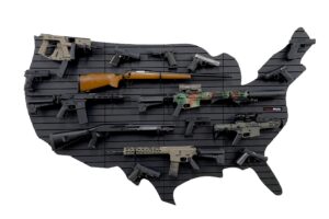 USA gun wall panels assembled to form the United States shape